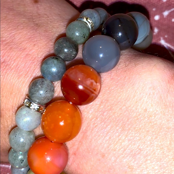 🧿2/$15🧿✋🏼Made Natural 12mm Botswana Agate Stone Bracelet w Brass Tie Cover - Picture 11 of 16